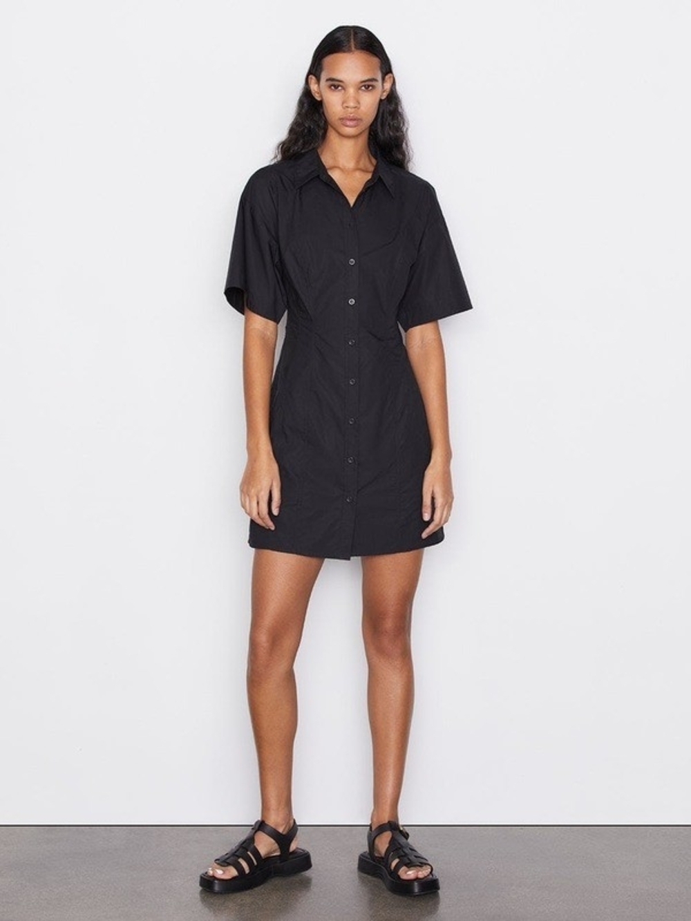 FRAME Black Seam Detail Mini Dress • Quiet Luxury Cotton Shirt Dress LG